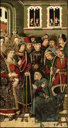 Confession du juif Judas par (es) Miguel Ximenez : Sainte Hélène interrogeant Judas ben Simeon, peu d'années avant l'expulsion des Juifs d'Espagne, Blesa, 1483-1487