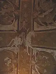 Fresque du Christ à cheval de la voûte de la crypte (XIIe siècle).