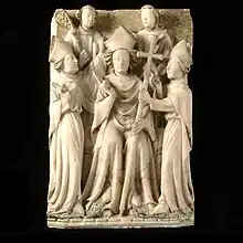 St Thomas Becket trônant en tant qu'Archevêque de Cantorbéry, albâtre de Nottingham, Victoria & Albert Museum.