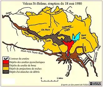 Carte des dépôts de l’éruption de 1980.
