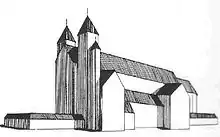 Volume reconstitué de la cathédrale ottonienne du XIe siècle.
