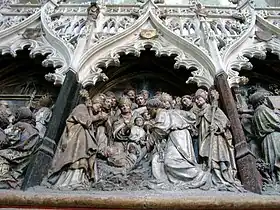 Détail de l'histoire de saint Firmin situé au-dessus du gisant d'Adrien de Hénencourt.