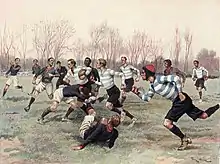 Dessin de la rencontre entre le Stade français et le Racing durant la final du championnat en 1892