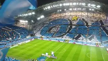 Tifo des ultras de l'Olympique de Marseille.