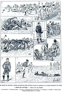 Ensemble de dessins représentant des actions d'un match de rugby