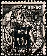 Timbre 10 c. type Alphée Dubois des Colonies françaises (1881).