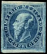 Timbre-poste d'une valeur faciale de 13 centimes (Mexique, 1866).