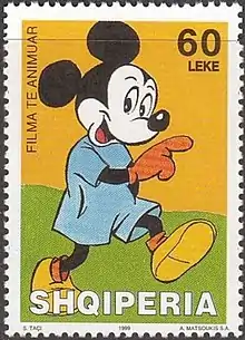 Timbre albanais à l'effigie de Mickey Mouse.
