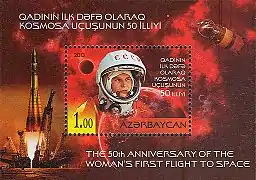 Timbre émis par l'Azerbaïdjan en 2013, à l'occasion du 50e anniversaire du vol spatial de Valentina Terechkova.