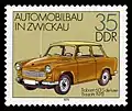 Un timbre est-allemand de 1979 représentant une Trabant 601 « S de Luxe ».