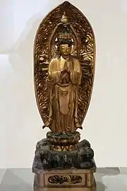 Kannon debout. Bois peint, laqué et doré. Japon. Époque d'Edo