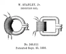 Un tore avec une bobine enroulée autour. Le tore peut être ouvert à l'aide d'une vis ce qui crée un entrefer. À côté la même chose mais le circuit magnétique n'est pas torique mais carré.