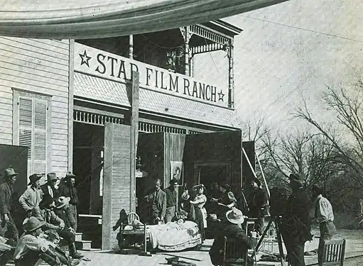 Photo de tournage d'un western.