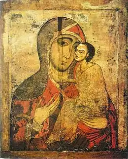 Icône de la Mère de Dieu de tendresse (Staraïa Roussa). Début du XIII s. Musée russe.