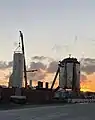 Coucher de soleil sur Starship SN8 et Starhopper.