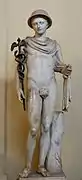 Statue de Hermès portant un pétase, copie romaine à partir d'un original grec. Musée Chiaramonti.