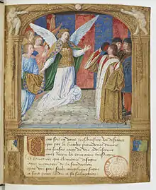 Apparition de saint Michel à Charles VIII (Bnf, Fr.14363, f.3r).