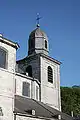 Le clocher de la Collégiale, avec sa forme de cloche caractéristique