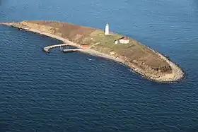 Vue aérienne de Falkner Island en 2012.