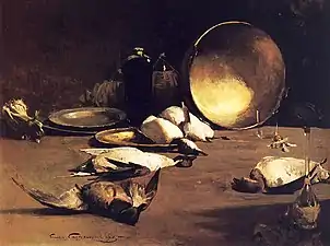 Still Life, Brass Bowl, Ducks and Bottles, 1883