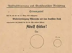 Bulletin de vote du 10 avril 1938, comprenant deux cercles, le grand cercle étant marqué Oui, le petit Non