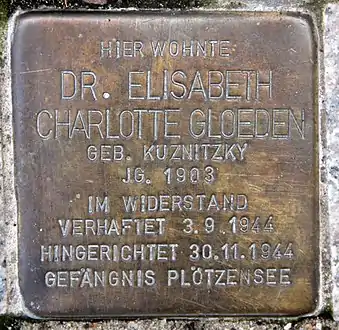 La plaque de l’épouse d’Erich Gloeden, Lilo, née Kuznitzky.