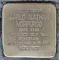 Plaque commémorative pour Carlo Nathan Morpurgo (1890-1944), assassiné au camp d'Auschwitz.