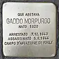 Plaque dans la région des Marches pour Gaddo Morpurgo (1920-1944), assassiné de Forli (Italie).