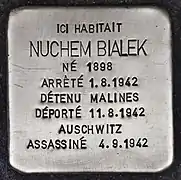 Nuchem Bialek, rue de la Régence, 80 à Charleroi.