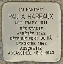 Plaque commémorative pour Paual Rabeaux (no 31725)