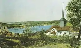 Strømsø avec l'ancienne église de Tangen (10 juin 1847)