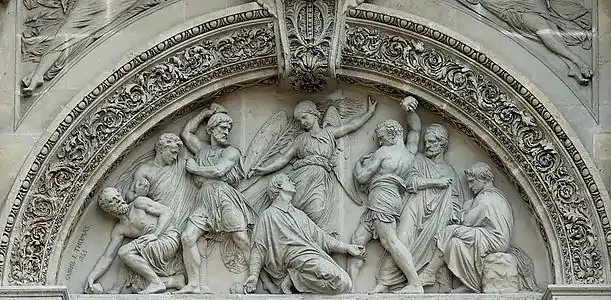 Gabriel-Jules Thomas, Le Martyre de saint Étienne (1863), tympan du portail.