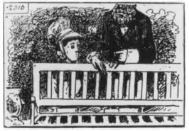 Le caricaturiste Morel-Retz (pseudonyme Stop) a publié cette caricature de Dans la serre dans le Journal amusant (17 mai 1879) avec comme légence : "Une jeune personne innocente coincée dans le conservatoire par un séducteur tristement célèbre"