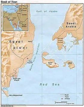 Carte du détroit de Tiran entre la mer Rouge et le golfe d'Aqaba.