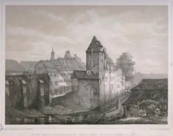 Gravure de 1830 montrant les fortifications en ruine