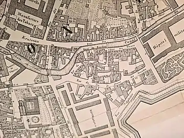 La rue du Renard-Prêchant longeant partiellement le Rheingiessen (plan de 1852).