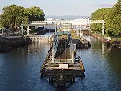 Pont tournant ferroviaire au Port autonome de Strasbourg.