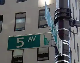 Plaque de rue à New York, à l'angle de le 5e avenue et de la 57e rue.
