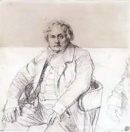 Ingres, étude pour le portrait de Monsieur Bertin. Autre dessin montrant la pose définitive du portrait.