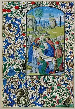 Mise au tombeau du Christ dans le livre d'heures de Marie de Bourgogne (1477)