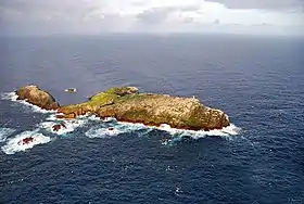 Vue aérienne de Sula Sgeir depuis l'ouest.