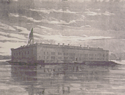 Gravure représentant le fort Sumter intact, avant la bataille.