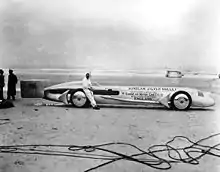 Photo de la voiture de record Sunbeam Silver Bullet que Kaye Don utilisa dans des tentatives de record.