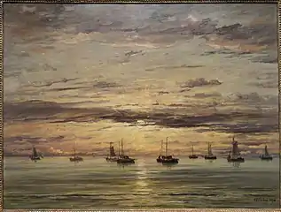 Coucher de soleil à Schéveningue, une flotte de bateaux de pêche à l'ancre (1894), Washington, National Gallery of Art.