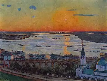 Tableau de Constantin Iouon, Crépuscule sur la Volga (1911)