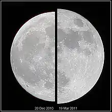 Deux images coupées à la moitié de Lune mises côte à côte. Celle de droite est légèrement plus grande.