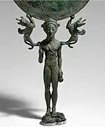 Jeune fille nue. Support de miroir. Bronze, Laconie, Sparte? 550-500. The Met