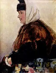 Portrait d'une jeune femme en chouba avec manchon (1890, Galerie Tretiakov)