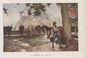 Aquarelle du château qui a servi de refuge aux troupes françaises pendant la Bataille de la Marne en 1916.