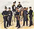 Sur la gauche : un officier du Svea Livgarde (1886)